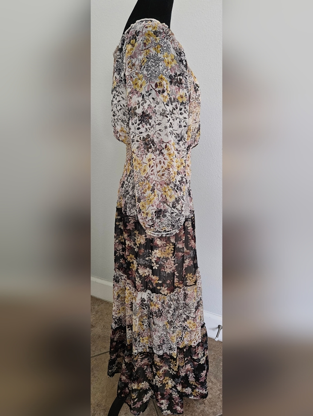 Fig & Flower Floral Maxi Dress Boho Cottagecore Button Detail Front Size M. - Picture 4 of 6